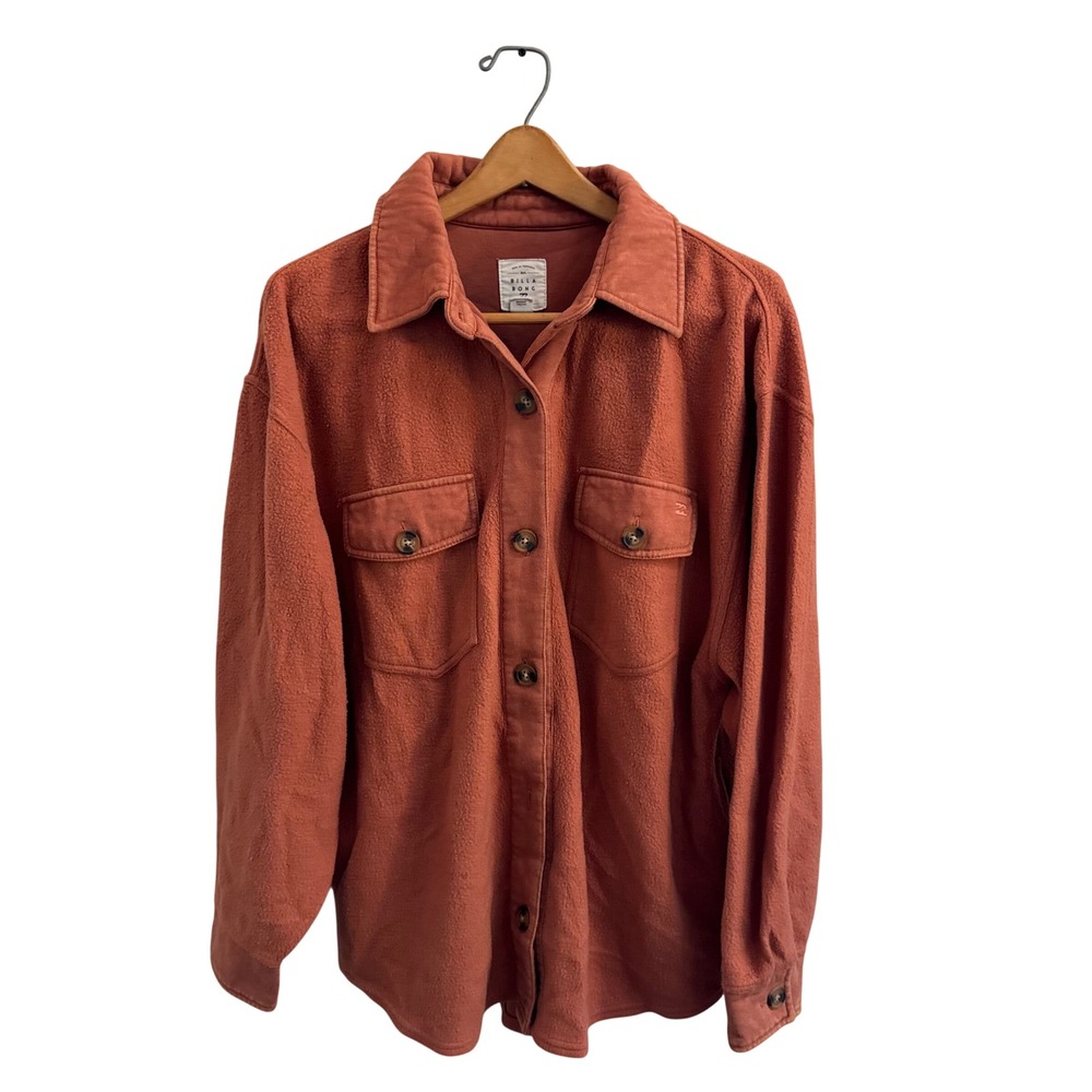 Billabong Mens Fleece Shirt Jacket Terracotta Orange Button Up Size M